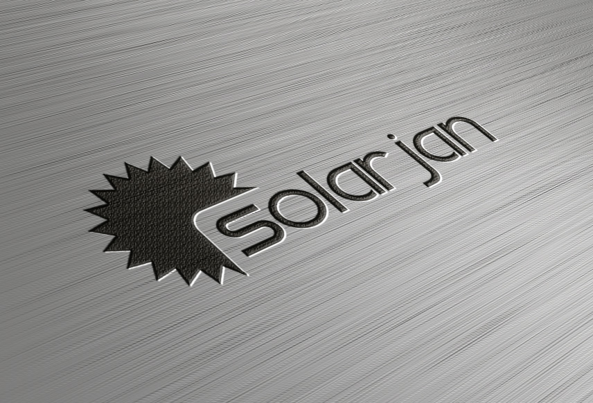 Solar Jan logo design on brushed steel mockup