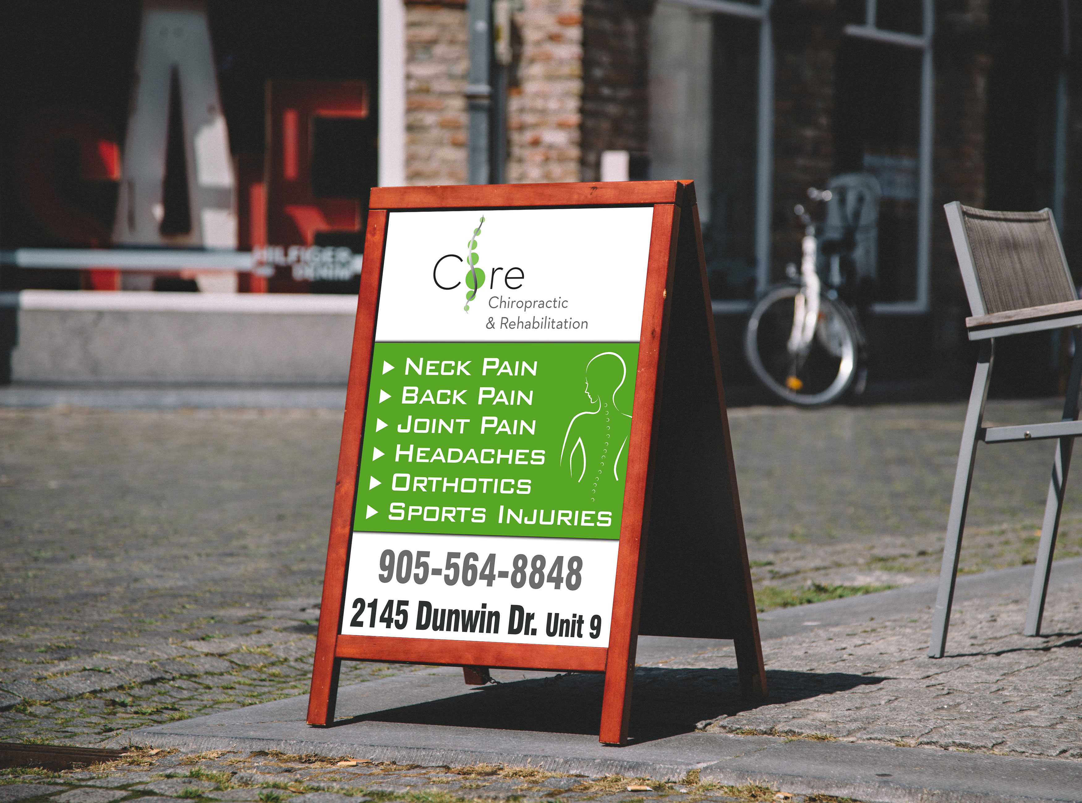 Core Chiropractic & Rehabilitation A-frame sidewalk sign