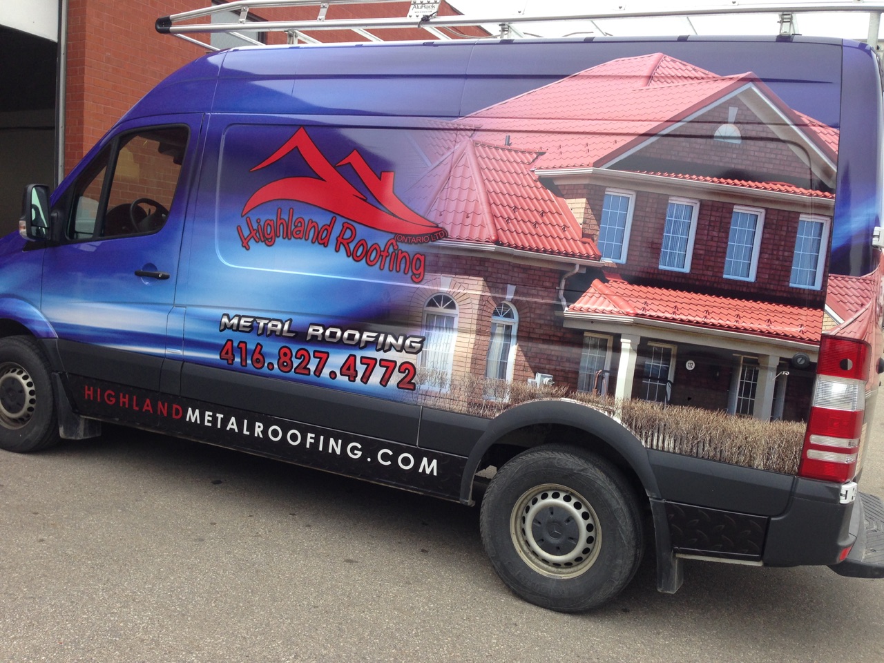 Highland Roofing van wrap, side view